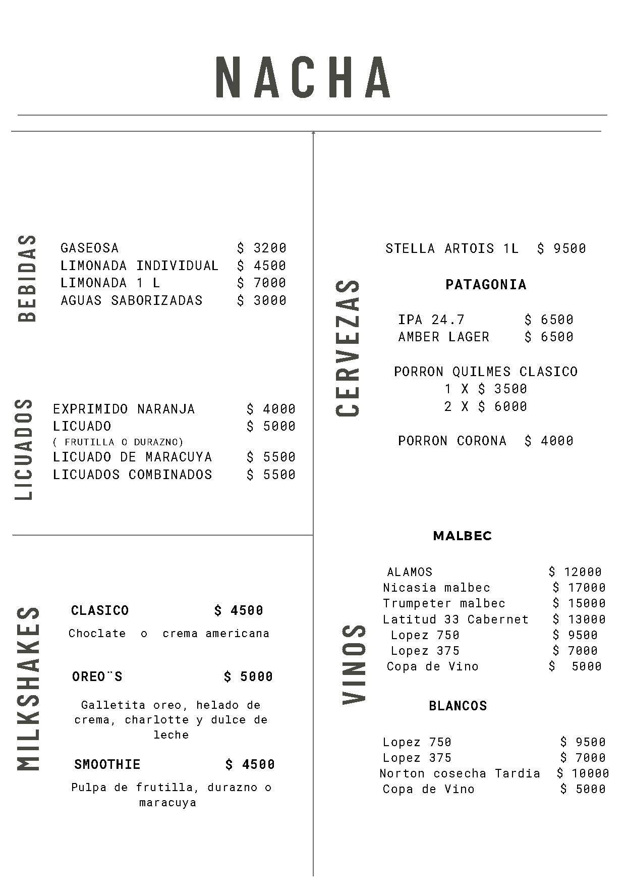Nacha Menu